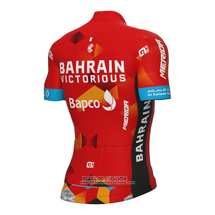 2022 Maillot Cyclisme Bahrain Victorious Rouge Manches Courtes et Cuissard